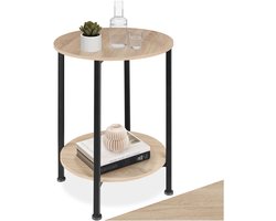 tectake® Ronde Bijzettafel van Hout en Metaal – Industrieel Design, Salontafel met 2 Legplanken, Ø 45x64 cm, Voor Woonkamer of Slaapkamer, Zwart Metalen Frame – Licht Sonoma Eiken