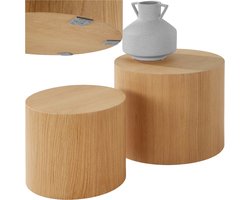 tectake® Ronde Salontafel Danny - Set van Grote en Kleine Bijzettafel - Ø48 x 38 en Ø38 x 32,5 cm - Eikenfineer MDF Houten Salontafel - Bijzettafeltjes Woonkamer - Bedtafel - Banktafel