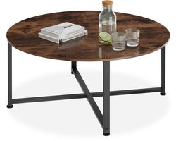 tectake® Ronde salontafel - Woonkamertafel van hout en metaal - Industrieel Design - Zwart metalen frame - Draagkracht 150 kg - Diameter 88,5 cm x Hoogte 47 cm - Zwart metalen frame - Diameter 88,5 cm x hoogte 47 cm - Donkerbruin