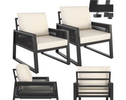 tectake® Rope Design Loungeset voor Tuin, Terras of Balkon - Tuinset met 2 Tuinstoelen - Inclusief Weerbestendige Kussens - Aluminium Frame met in Hoogte Verstelbare Voetjes - 2 Personen - Loungestoelen