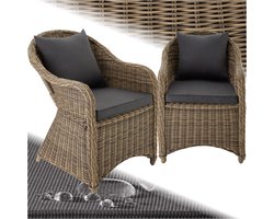 tectake® Rotan Stoelen - set van 2 – Weerbestendige Tuinstoel met Rug- en Zitkussens – Buitenstoel van Riet voor Tuin, Balkon en Serre – Naturel