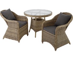 tectake® Rotan Zitgroep - Weerbestendige Tuinmeubelset met Tafel en 2 Stoelen - Perfect als Lounge in Serre, Balkon of Terras - Tuinfauteuil en Tafel voor Buiten - Natural