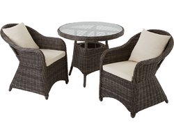 tectake® Rotan Zitgroep - Weerbestendige Tuinmeubelset met Tafel en 2 Stoelen - Perfect als Lounge in Serre, Balkon of Terras - Tuinfauteuil en Tafel voor Buiten - Grijs