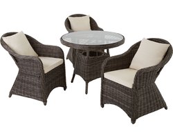 tectake® Rotan Zitgroep - Weerbestendige Tuinmeubelset met Tafel en 4 Stoelen - Perfect als Lounge in Serre, Balkon of Terras - Tuinfauteuil en Tafel voor Buiten - Grijs