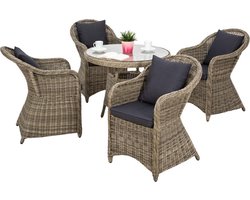 tectake® Rotan Zitgroep - Weerbestendige Tuinmeubelset met Tafel en 4 Stoelen - Perfect als Lounge in Serre, Balkon of Terras - Tuinfauteuil en Tafel voor Buiten - Natural