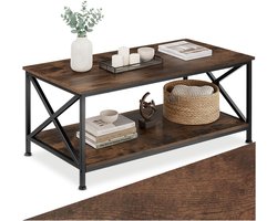 tectake® Salontafel met 2 planken - Woonkamertafel - Industrieel design - Zwart metalen frame - Afmetingen (LxBxH) 100 x 55 x 45,5 cm - Donkerbruin