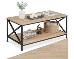 tectake® Salontafel met 2 planken - Woonkamertafel - Industrieel design - Zwart metalen frame - Afmetingen (LxBxH) 100 x 55 x 45,5 cm - Lichtbruin