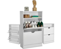tectake® Schoenenkast met 2 Kantelvakken - Ladekast - Schoenenstandaard - Kast voor 12 paar Schoenen - Incl. open vak - Aan te passen vakken