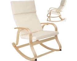 tectake® Schommelstoel met Armleuningen - Relaxstoel - Fauteuil met Berkenhouten Frame - Schommelstoelen - Lopers met Stoppers - Inclusief Kussen - Belastbaar tot 150 kg - Beige