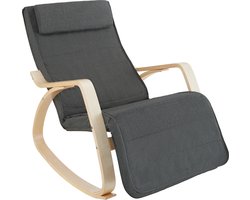 Tectake® Schommelstoel met Kussen – Relaxstoel, Loungestoel & Fauteuil voor de Woonkamer – Schommelstoel, Voedingsstoel voor de Babykamer – Comfortabele TV-Stoel met Voetenbankje – donkergrijs