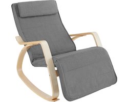 tectake® Schommelstoel met kussen – Relaxstoel, loungestoel & fauteuil voor de woonkamer - Schommelstoel, voedingsstoel voor de babykamer – Comfortabele TV-stoel met voetensteun – Grijs