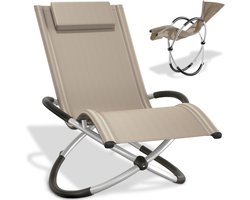 tectake® Schommelstoel - Opvouwbaar - Weerbestendige Ligstoel voor Buiten - Loungestoel - Tuinstoel - Tot 150 kg - Ergonomische Relax Stoel - Balkon of terras - Beige