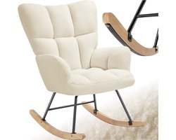 tectake® Schommelstoel Torve - Gestoffeerde Bouclé-Stof Schommelstoel in Scandi-Stijl - Relaxstoel met Houten Glijders, Zachte Bekleding en Hoge Rugleuning voor Optimaal Comfort - 70 x 96 x 97 cm - Beige