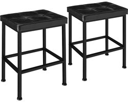 tectake set van 2 barkrukken - barstoelen in industriële look - kunstleren bekleding met stoffen plooien en knopen - 40 x 30 x 62 cm - gevoerde bistrokruk met voetsteun - zwart metalen frame