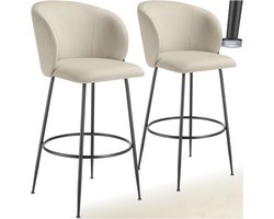 tectake® - Set van 2 Barkrukken Luana - Gestoffeerde Barkruk met rugleuning - Barstoelen - Barstoel met voetensteun - Eetkamerstoel met fluwelen bekleding - Stevige stalen poten met antislip vloerbescherming - Crème/zwart