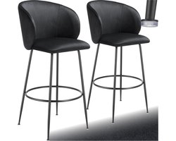 tectake® - Set van 2 Barkrukken Luana - Gestoffeerde Barkruk met rugleuning - Barstoelen - Barstoel met voetensteun - Eetkamerstoel met fluwelen bekleding - Stevige stalen poten met antislip vloerbescherming - Zwart/zwart