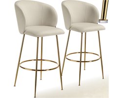 tectake® - Set van 2 Barkrukken Luana - Gestoffeerde Barkruk met rugleuning - Barstoelen - Barstoel met voetensteun - Eetkamerstoel met fluwelen bekleding - Stevige stalen poten met antislip vloerbescherming - Crème/goud
