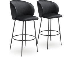 tectake® Set van 2 Barkrukken Luana - Gestoffeerde Barkruk met rugleuning - Barstoelen - Barstoel met voetensteun - Eetkamerstoel met fluwelen bekleding - Stevige stalen poten met antislip vloerbescherming - Zwart/zwart