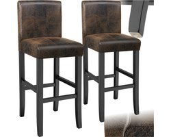 tectake® Set van 2 Barkrukken met Rugleuning - Gestoffeerde Barkruk - Zithoogte 76 cm - Barstoel met Voetsteun - Kruk met Kunstleren Bekleding - Ergonomische Vorm - Barstoelen voor Keuken & Bar - Eetkamerstoelen - Antiek Bruin