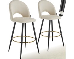 tectake® - Set van 2 Barkrukken Sachel - Gestoffeerde Barkruk met rugleuning - Barstoelen - Ergonomische Barstoel met voetensteun - Eetkamerstoel met fluweellook bekleding - Stevige stalen poten met antislip vloerbescherming - Crème/Zwart