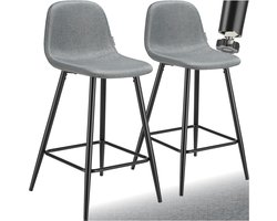 tectake® - Set van 2 Barkrukken Willow - Gestoffeerde Barkruk met rugleuning - Barstoelen - Ergonomische Barstoel met voetensteun - Eetkamerstoel met geweven stoffen bekleding - Stevige stalen poten met antislip vloerbescherming - Donkergrijs/Zwart