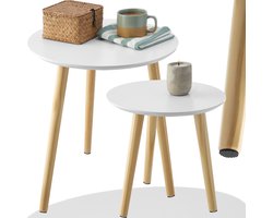 tectake® Set van 2 Bijzettafels Skaland - 2-Delige Bijzettafel met Houten Poten - Ø46 x 50,5 en Ø36 x 35,5 cm - Salontafel in Scandinavische Stijl - Tafeltje voor Woonkamer, Slaapkamer - Bloemenkrukje