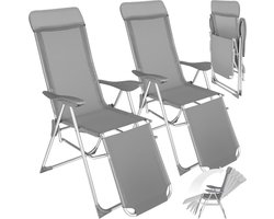 tectake® - Set van 2 klapstoelen - Aluminium tuinstoelen - Inklapbaar met hoofdsteun en voetensteun - Ligstoelen voor in de tuin, terras of balkon - Campingstoel - Grijs