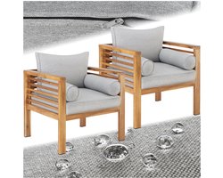 tectake® - Set van 2 Lounge Tuinstoelen - Moderne Houten Tuinstoel - Balkonstoel met zit-, rugkussen en armkussens - Fauteuil voor Balkon en Tuin - Terrasstoel - Weerbestendig - Scandi design