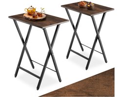 tectake® - Set van 2 Opklapbare Bijzettafels – Houten Dienbladtafel in Industrieel Design, 48x36x66,5 cm, Tv-Tafel voor Kleine Ruimtes, Vintage Salontafel, Zwart Metalen Frame – Industrial Dark Brown