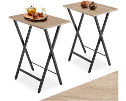 tectake® - Set van 2 Opklapbare Bijzettafels – Houten Dienbladtafel in Industrieel Design, 48x36x66,5 cm, Tv-Tafel voor Kleine Ruimtes, Vintage Salontafel, Zwart Metalen Frame – Lichtbruin