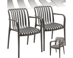 tectake® Set van 2 Tuinstoelen Alcudia - Antraciet - Kunststof Stoelen met Armleuning - Tuinset voor om de Tuintafel of op de Camping Stapelbaar - Stoelen voor Tuin, Terras of Balkon - Weerbestendig en UV-bestendig - Draagkracht 120kg per Tuinstoel