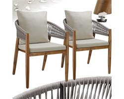 tectake® Set van 2 Tuinstoelen Manacor - Houten Tuinstoel in Rope-Design - Balkonset - Weerbestendige Buitenstoel van Gelakt Acaciahout - Grijs/Beige - 59 x 58 x 76,5 cm - Stoelen voor Tuin, Balkon, Terras