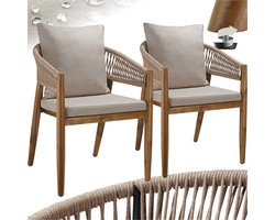 tectake® Set van 2 Tuinstoelen Manacor - Houten Tuinstoel in Rope-Design - Balkonset - Weerbestendige Buitenstoel van Gelakt Acaciahout - Zandkleur - 59 x 58 x 76,5 cm - Stoelen voor Tuin, Balkon, Terras