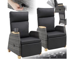 tectake® Set van 2 Wicker Buitenfauteuils - Tuinstoel met Hoge Rugleuning - Met Voetsteun en Verstelbare Rugleuning - Relaxstoel met Ligfunctie - Loungestoel voor Tuin - Ligstoel - Leesstoel - Incl. Ruimte voor Beker/Glas