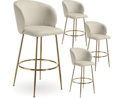 tectake® Set van 4 Barkrukken Luana - Gestoffeerde Barkruk met rugleuning - Barstoelen - Barstoel met voetensteun - Eetkamerstoel met fluwelen bekleding - Stevige stalen poten met antislip vloerbescherming - Crème/goud