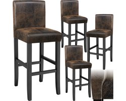 tectake® Set van 4 Barkrukken met Rugleuning - Gestoffeerde Barkruk - Zithoogte 76 cm - Barstoel met Voetsteun - Kruk met Kunstleren Bekleding - Ergonomische Vorm - Barstoelen voor Keuken & Bar - Eetkamerstoelen - Antiek Bruin