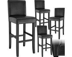 tectake® Set van 4 Barkrukken met Rugleuning - Gestoffeerde Barkruk - Zithoogte 76 cm - Stoelpoten van Massief Hout - Barstoel met Voetsteun - Kruk met Kunstleren Bekleding - Ergonomische Vorm - Barstoelen voor Keuken & Bar - Eetkamerstoelen - Zwart