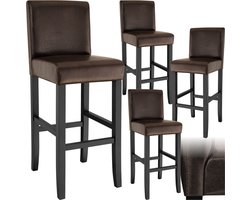 tectake® Set van 4 Barkrukken met Rugleuning - Gestoffeerde Barkruk - Zithoogte 76 cm - Stoelpoten van Massief Hout - Barstoel met Voetsteun - Kruk met Kunstleren Bekleding - Ergonomische Vorm - Barstoelen voor Keuken & Bar - Eetkamerstoelen - Bruin