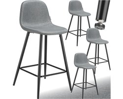 tectake® - Set van 4 Barkrukken Willow - Gestoffeerde Barkruk met rugleuning - Barstoelen - Ergonomische Barstoel met voetensteun - Eetkamerstoel met geweven stoffen bekleding - Stevige stalen poten met antislip vloerbescherming - Donkergrijs/Zwart