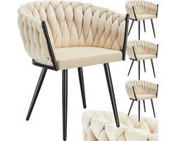 tectake® - Set van 4 Fluwelen eetkamerstoelen - Kuipstoel met armleuning in knooplook - Eetkamerstoel - Moderne eetkamerstoel voor woonkamer en eetkamer - Keukenstoel - Kaptafelstoel - Slaapkamerstoel - Diverse kleuren - Zandkleur