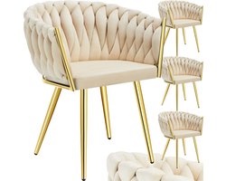 tectake® - Set van 4 Fluwelen eetkamerstoelen - Kuipstoel met armleuning in knooplook - Eetkamerstoel - Moderne eetkamerstoel voor woonkamer en eetkamer - Keukenstoel - Kaptafelstoel - Slaapkamerstoel - Diverse kleuren - Zandkleurig/Goud