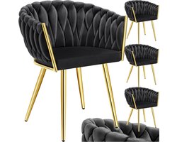 tectake® Set van 4 Fluwelen eetkamerstoelen - Kuipstoel met armleuning in knooplook - Eetkamerstoel - Moderne eetkamerstoel voor woonkamer en eetkamer - Keukenstoel - Kaptafelstoel - Slaapkamerstoel - Diverse kleuren - Zwart/Goud