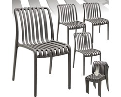 tectake® Set van 4 Tuinstoelen Alcudia - Antraciet - Kunststof Stoelen - Stapelbaar - Stoelen voor Tuin, Terras of Balkon - Weerbestendig en UV-bestendig - Draagkracht 120kg per Tuinstoel