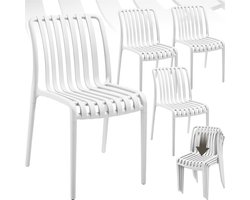 tectake® Set van 4 Tuinstoelen Alcudia - Creme - Kunststof Stoelen - Stapelbaar - Stoelen voor Tuin, Terras of Balkon - Weerbestendig en UV-bestendig - Draagkracht 120kg per Tuinstoel