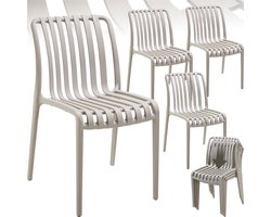 tectake® Set van 4 Tuinstoelen Alcudia - Taupe - Kunststof Stoelen- Stapelbaar - Stoelen voor Tuin, Terras of Balkon - Weerbestendig en UV-bestendig - Draagkracht 120kg per Tuinstoel