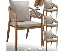 tectake® Set van 4 Tuinstoelen Manacor - Houten Tuinstoel in Rope-Design - Balkonset - Weerbestendige Buitenstoel van Gelakt Acaciahout - Zandkleur - 59 x 58 x 76,5 cm - Stoelen voor Tuin, Balkon, Terras