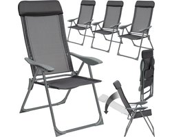 tectake®- Set van 4 Tuinstoelen met Hoge Rugleuning - Aluminium - Klapstoel 5-voudig Verstelbaar met Armleuningen - Fauteuil met Ligfunctie - Tuinmeubelen voor Terras en Camping - Antraciet