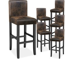 tectake® Set van 6 Barkrukken met Rugleuning - Gestoffeerde Barkruk - Zithoogte 76 cm - Barstoel met Voetsteun - Kruk met Kunstleren Bekleding - Ergonomische Vorm - Barstoelen voor Keuken & Bar - Eetkamerstoelen - Antiek Bruin