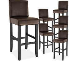 tectake® Set van 6 Barkrukken met Rugleuning - Gestoffeerde Barkruk - Zithoogte 76 cm - Stoelpoten van Massief Hout - Barstoel met Voetsteun - Kruk met Kunstleren Bekleding - Ergonomische Vorm - Barstoelen voor Keuken & Bar - Eetkamerstoelen - Bruin