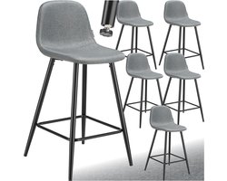 tectake® - Set van 6 Barkrukken Willow - Gestoffeerde Barkruk met rugleuning - Barstoelen - Ergonomische Barstoel met voetensteun - Eetkamerstoel met geweven stoffen bekleding - Stevige stalen poten met antislip vloerbescherming - Donkergrijs/Zwart